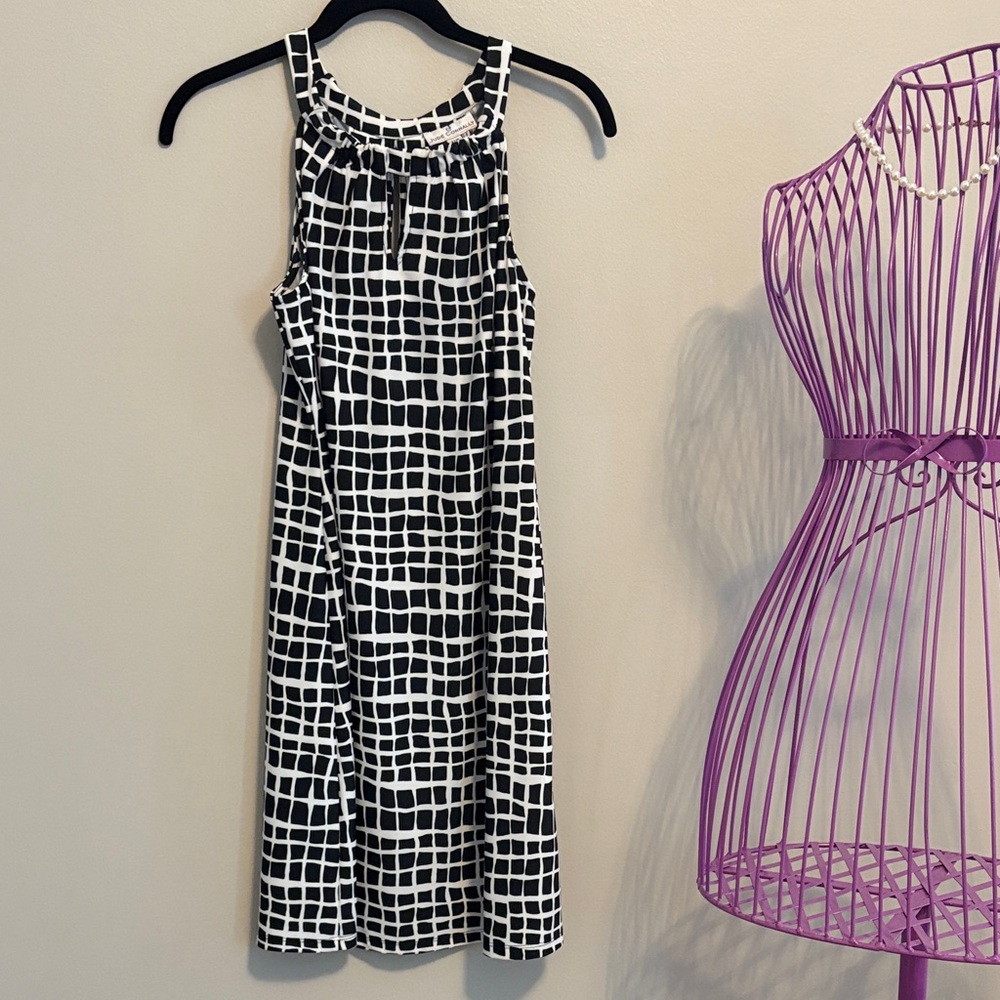 Jude Connally Black and White Checkered Midi Dress